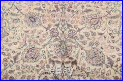 Antique Floral MUTED Ivory/Pink Kirman LARGE Rug Hand-Knotted Signed Wool 12x16