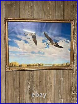 Antique Framed Geese in flight Framed Print Richard E Bishop Signed