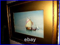 Antique Framed Original signed Dele Coeuillerie Large Water Color Painting Boats