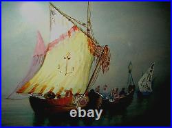 Antique Framed Original signed Dele Coeuillerie Large Water Color Painting Boats