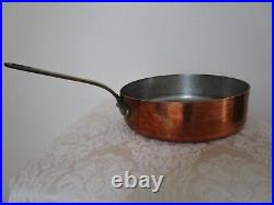 Antique French Copper Large Saute Pan Pot Signed Brass Handle 3 1/4 QT