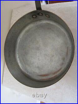 Antique French Copper Large Saute Pan Pot Signed Brass Handle 3 1/4 QT