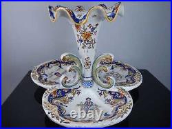 Antique French Faience Large Centerpiece signed Rotheneuf