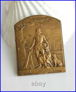 Antique French Large Signed Bronze Medal Plaque Defence WWI first World War