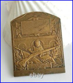 Antique French Large Signed Bronze Medal Plaque Defence WWI first World War