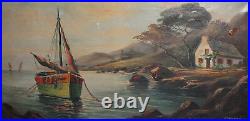 Antique French Oil Painting Landscape Seascape Signed Jules Justin Claverie