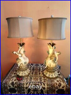 Antique French Pair Art Nouveau Table lamps, semi nudes, signed by Aug. Moreau