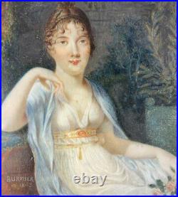 Antique French Portrait Miniature c. 1803 by BERNIER, Beautiful Empire Woman