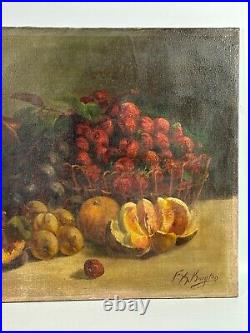 Antique French Still life oils on canvas Fruits & Jam Pot 19th century signed