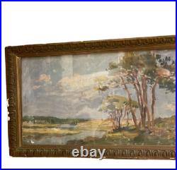 Antique Geo Francois Landscape Oil On Canvas Painting Signed Art Rare Old 20th