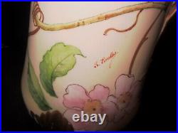 Antique Ginori Italy Hand Painted Artist Signed Large Floral Tankard Pitcher