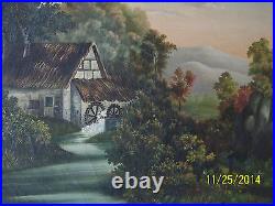 Antique Hudson River School Old Mill Landscape Original Oil On Canvas Painting