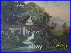 Antique Hudson River School Old Mill Landscape Original Oil On Canvas Painting