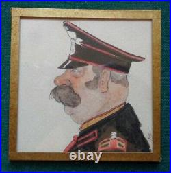 Antique Imperial Russian Signed Watercolours of a General & Large Moustache