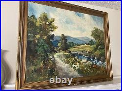 Antique Impressionist Landscape Oil Painting Mountains Stream Signed S Vasiu