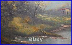 Antique Impressionist Oil Painting Landscape Lake Signed