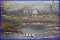 Antique Impressionist Oil Painting Landscape Lake Signed
