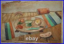 Antique Impressionist Still Life Oil Painting Food And Vegetables Signed