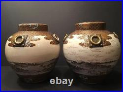 Antique Japanese Large Pair Satsuma Vases, Meiji period. Signed