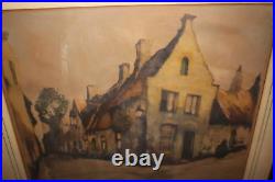 Antique Julien Celos Signed Lithograph European Village Houses Framed Large