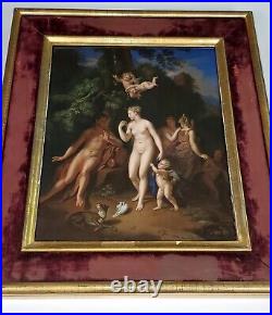 Antique KPM Berlin porcelain plaque painting of Adam & Eve in Eden -Signed, RARE