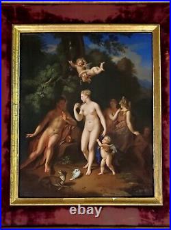 Antique KPM Berlin porcelain plaque painting of Adam & Eve in Eden -Signed, RARE