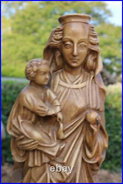 Antique LARGE french chalk madonna child statue signed