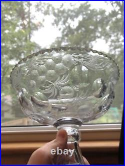 Antique LIBBEY Glass Cut Engraved Floral Large Comport ABP American Glass Signed