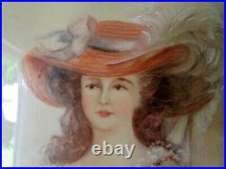 Antique Lady Miniature Painting Large Frame 12'' Signed Mooney