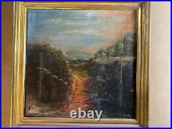 Antique Landscape With Path Scene Oil Painting Signed And Framed