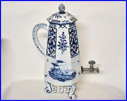Antique Large 18th C Chinoiserie Delft Blue Tripod Ceramic Coffee Pot Signed A