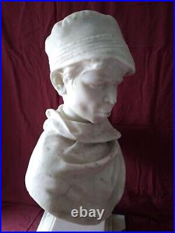 Antique Large 28´´ Carrara Marble Bust Smoker Italian Sculpture Signed By Vichi