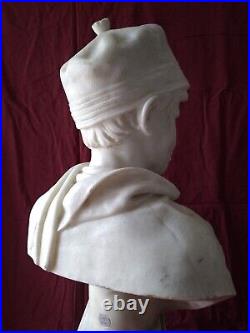Antique Large 28´´ Carrara Marble Bust Smoker Italian Sculpture Signed By Vichi