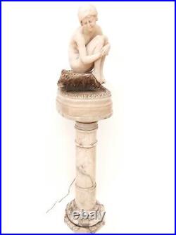 Antique Large 47´´ French Alabaster Nude Girl Lady Figural Lamp Sculpture Signed