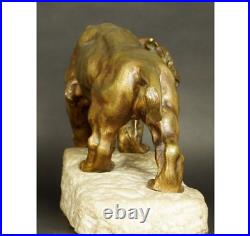 Antique Large Bronze Lion Tiger Figurine 19th France Signed Art Dec Statue 44cm