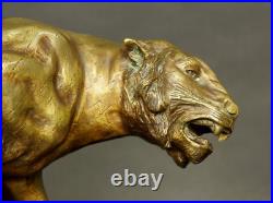 Antique Large Bronze Lion Tiger Figurine 19th France Signed Art Dec Statue 44cm
