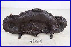 Antique Large Cast Iron Lion Figural Inkwell Stand Signed A ROSU 15 x 8