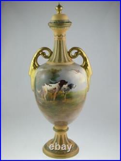 Antique Large Crown Devon Dogs Vase Signed R. Hinton Circa 1900