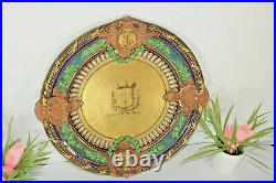 Antique Large French Ceramic Fleur de lys castle escutcheon shield plate signed