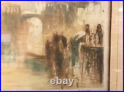 Antique Large French Richard Ranft Signed Etching Print Bidding Farewell Venice