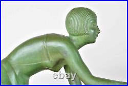 Antique Large Green Woman Geese Bronze Figurine 20TH Signed Z Kovacs Marble Base