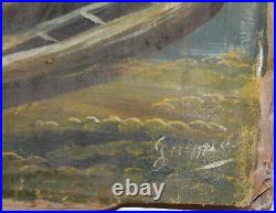 Antique Large Landsape Seascape Oil Painting Signed