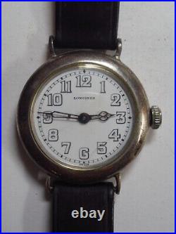 Antique Large Longines Sterling Silver Porcelain Dial Wristwatch triple signed