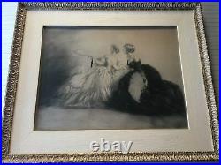 Antique Large Mezzotint Print Victorian Ladies, Signed, Framed, 24 1/2 x 19