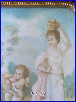 Antique Large Miniature Painting Beautiful Gilt Bronze Frame Signed Late 19th C