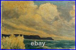 Antique Large Oil Painting Rocky Coastline Signed, Unframed
