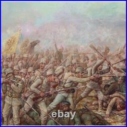Antique Large Oil on Canvas Painting Bataille Battle Framed Signed R. WEISS 1915