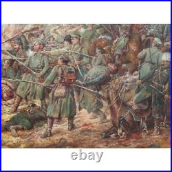 Antique Large Oil on Canvas Painting Bataille Battle Framed Signed R. WEISS 1915