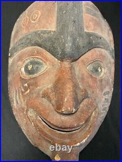 Antique Large Pacific Northwest Wooden Face Mask Folk Art Signed AIV G/