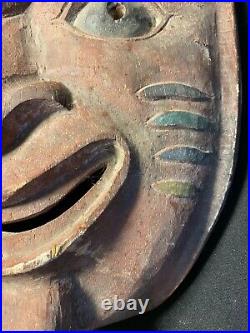 Antique Large Pacific Northwest Wooden Face Mask Folk Art Signed AIV G/